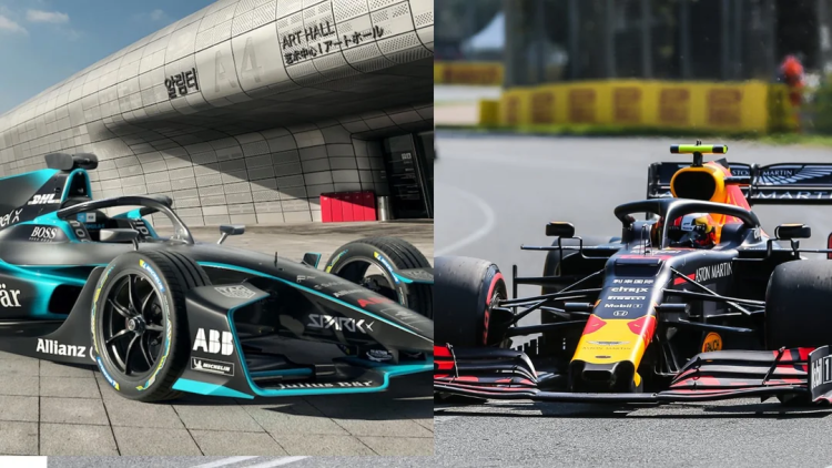 Confronto tra una vettura di Formula 1 e una vettura di Formula E