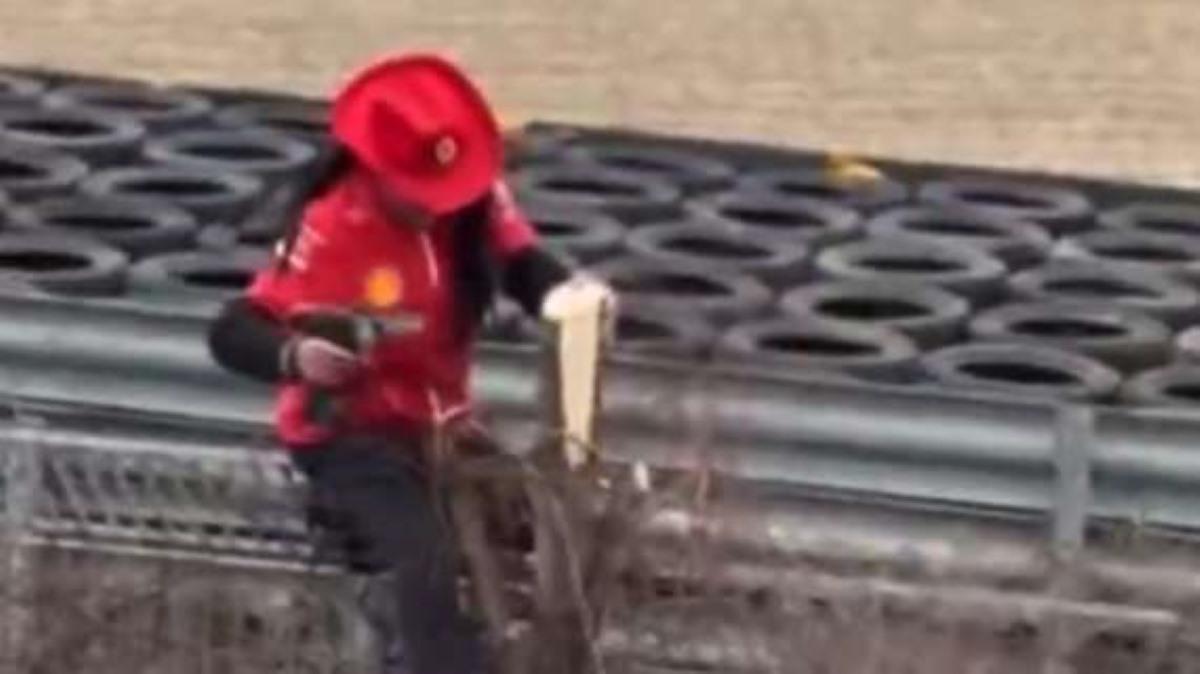 Un uomo intento ad abbattere un albero a Fiorano durante la prima uscita della SF25