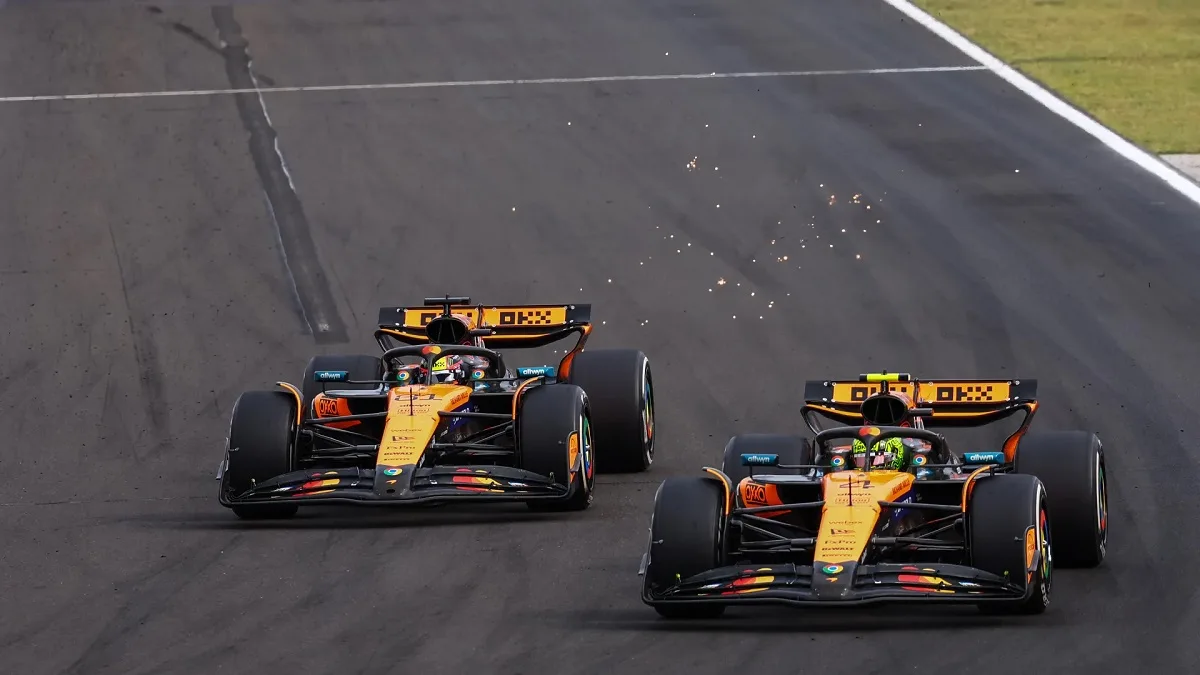 Lando Norris che tiene dietro Oscar Piastri, negli ultimi assalti nel finale di gara.